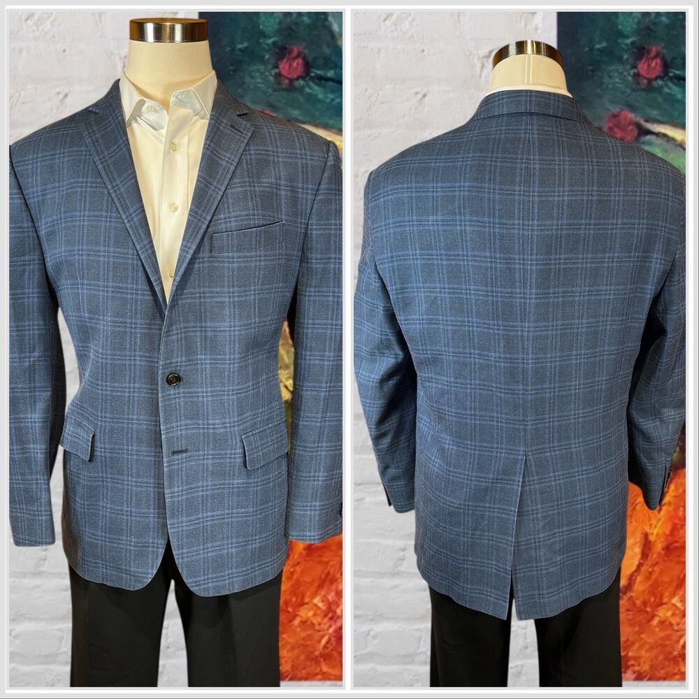 Ralph Lauren RRL 44R Blue Plaid Casual Wool Silk Designer Blazer Sport Coat - Picture 5 of 14